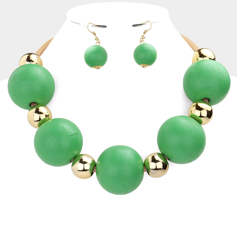 Bold Wood Metal Ball Necklace