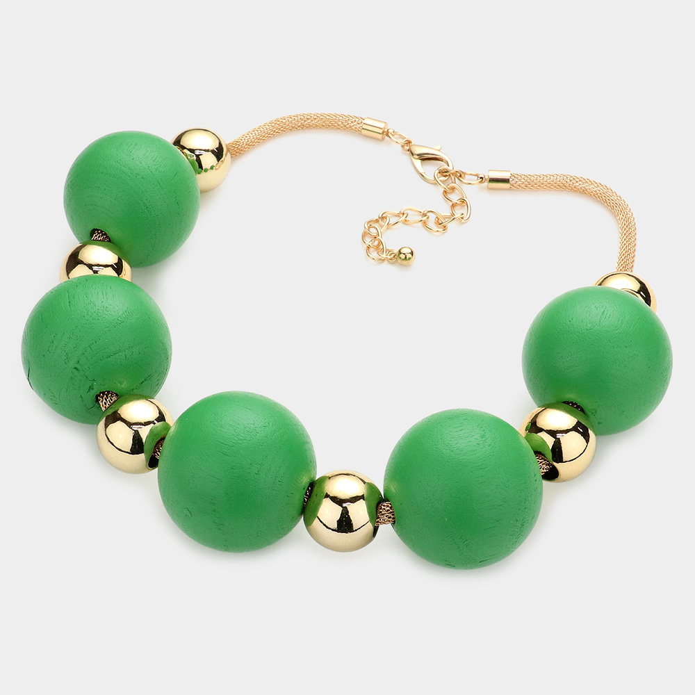 Bold Wood Metal Ball Necklace