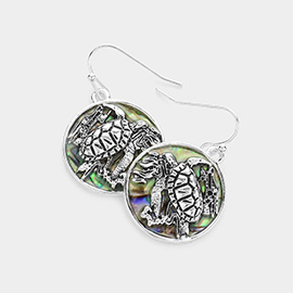 Turtle Accented Abalone Round Dangle Earrings