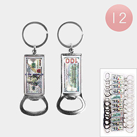 12PCS - 100 Dollar Print Opener Keychains