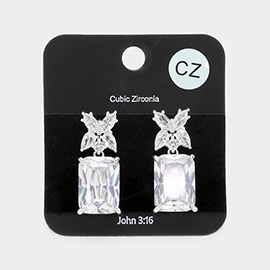 CZ Rectangle Stone Dangle Evening Earrings