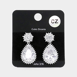 CZ Teardrop Stone Dangle Evening Earrings