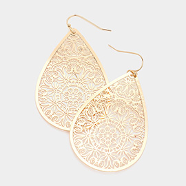 Filigree Brass Metal Teardrop Dangle Earrings