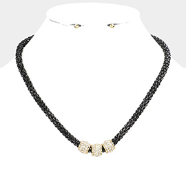 Rhinestone Embellished Triple Ring Accented Necklace