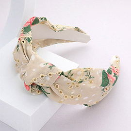 Flower Patterned Burnout Knot Headband