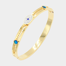 Rhinestone Embellished Evil Eye Stainless Steel Bangle Evening Bracelet