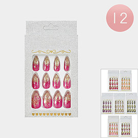 12Pack - Glittered Press on Nail Set