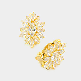 Marquise Stone Cluster Clip On Evening Earrings