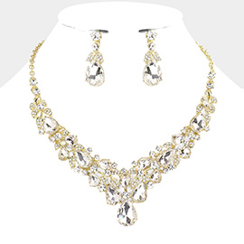 Multi Stone Embellished Leaf Cluster Necklace