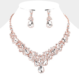 Multi Stone Embellished Leaf Cluster Necklace