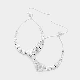 Heart Accented Open Metal Teardrop Dangle Earrings
