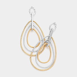 Textured Open Metal Teardrop Layered Dangle Earrings