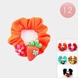 12PCS - Fruits Carrot Accented Scrunchies Hair Bands