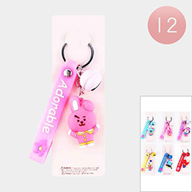 12PCS - Adorable Message Bunny Animal Character Keychains