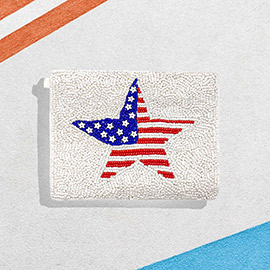 American USA Flag Star Seed Beaded Mini Pouch Bag