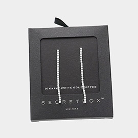 Secret Box _ 14K White Gold Dipped Rhinestone Linear Dangle Evening Earrings