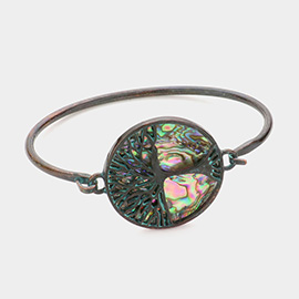 Tree of Life Accented Abalone Round Hook Bracelet