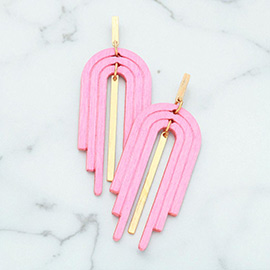Curved Wood Metal Bar Link Dangle Earrings