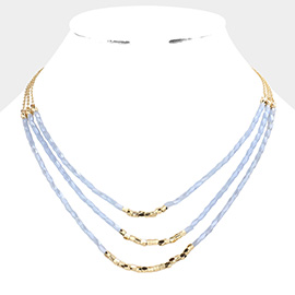 Faceted Beaded Triple Layered Bib Necklace