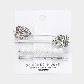 5PCS - Abalone Tropical Leaf Pearl Bobby Pin Hair Clips