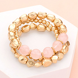 3PCS - Natural Stone Accented Stretch Bracelets