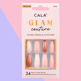 24PCS - Glam Couture Medium Coffin Blush Marble Nail Set