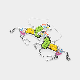 Seed Bead Embellished Running Horse Dangle Earrings