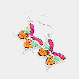 Seed Bead Embellished Butterfly Dangle Earrings