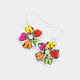 Seed Bead Embellished Flower Dangle Earrings