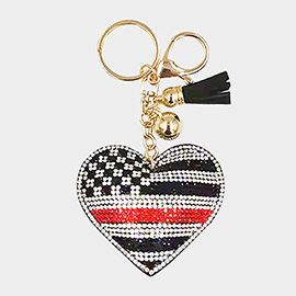 Bling American USA Flag Heart Tassel Keychain
