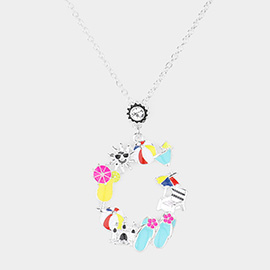 Enamel Cocktail Flip Flop Beach Ball Parasol Sun Cluster Pendant Necklace