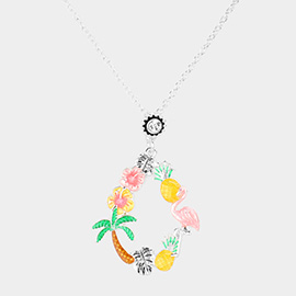 Enamel Palm Tree Flamingo Pineapple Flower Tropical Leaf Cluster Pendant Necklace