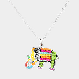 Seed Bead Embellished Elephant Pendant Necklace