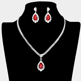 Teardrop Stone Accented Rhinestone Necklace