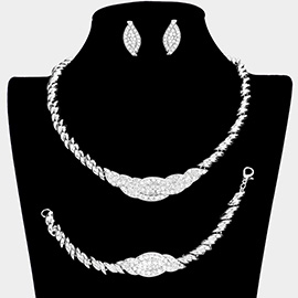 3PCS - Twisted Metal Rhinestone Necklace Jewelry Set