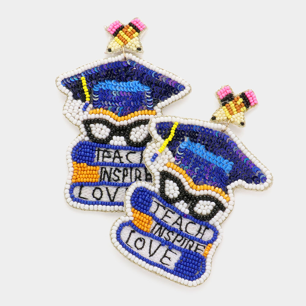 Felt Back Teach Inspire Love Message Sequin Seed Beaded Graduation Cap