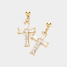 CZ Embellished Cross Dangle Evening Earrings