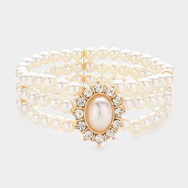 Oval Pearl Accented Stretch Bracelet