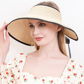 Black Trimmed Visor Straw Sun Hat