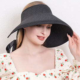 Black Trimmed Visor Straw Sun Hat
