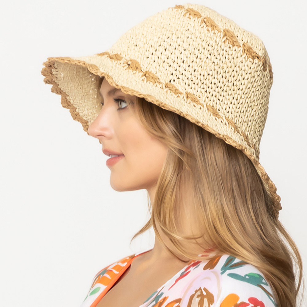 Color Trimmed Straw Bucket Sun Hat