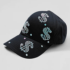 Bling Dollar Sign Patterned Baseball Cap