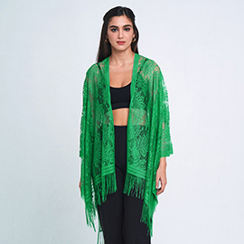 Leaf Lace Cover Up Kimono Poncho