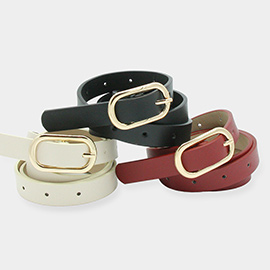 3PCS - Metal Oval Buckle Faux Leather Belts