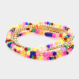 5PCS - Metal Ball Faceted Heishi Beaded Stretch Bracelets