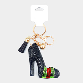 Color Block Bling Stiletto Tassel Keychain