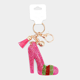 Color Block Bling Stiletto Tassel Keychain