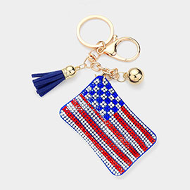 Bling American USA Flag Tassel Keychain