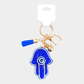 Evil Eye Pointed Bling Hamsa Hand Tassel Keychain