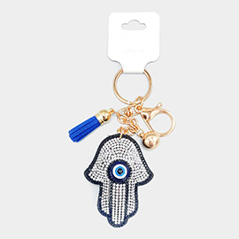 Evil Eye Pointed Bling Hamsa Hand Tassel Keychain